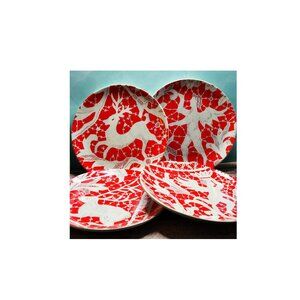 Vintage Wisteria Red White Plates Cherub Floral Lace Patterns Set of 4 Holiday